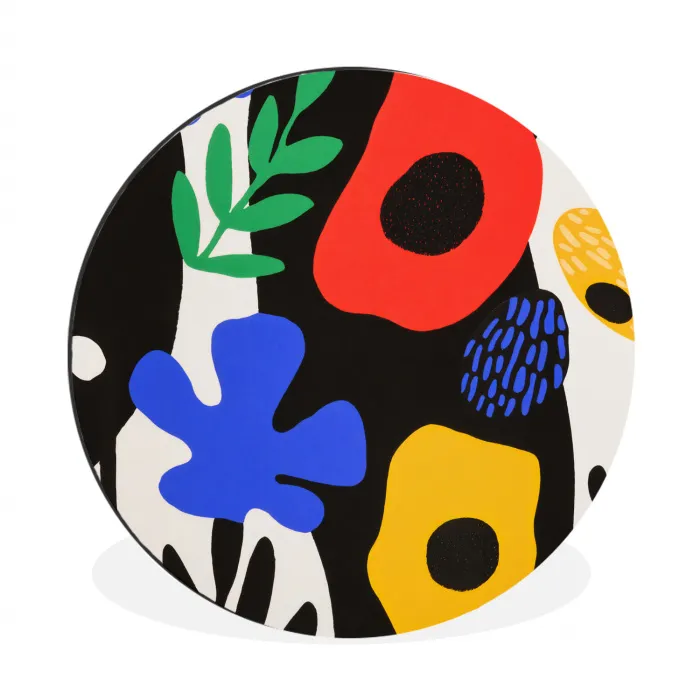 Bloemen - Bladeren - Abstract - Zwart Wandcirkel aluminium klein -3d