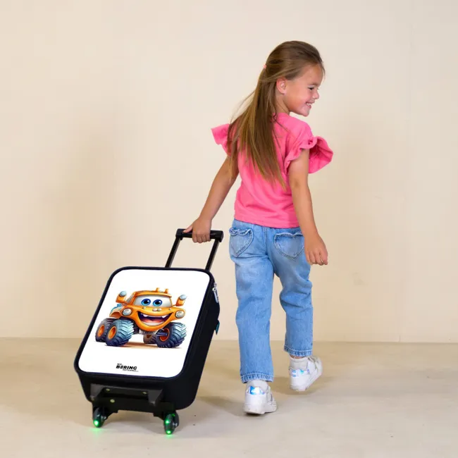 Oranje monstertruck die lacht Kinderkoffer - Zwart klein -sfeer1