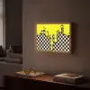 Geblokt - Grafisch - Vloeistof - Geel Light Box met batterij (Wandlamp) middel -sfeer1