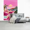 Stad - Roze - Palmbomen fotobehang vinyl groot -slaapkamer