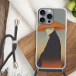 Minimalistisch - Silhouet - Oranje Hoesje iPhone 16 Pro Max met koord klein -sfeer4