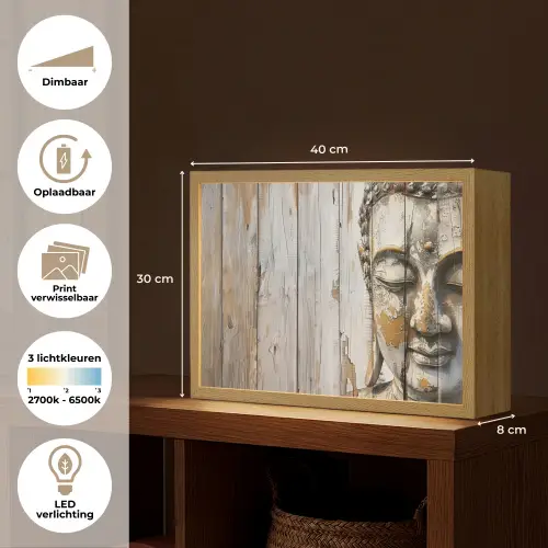 Boeddha - Houtlook - Modern - Industrieel Light Box met batterij (Wandlamp) middel -USP_websiteoverzichtNL