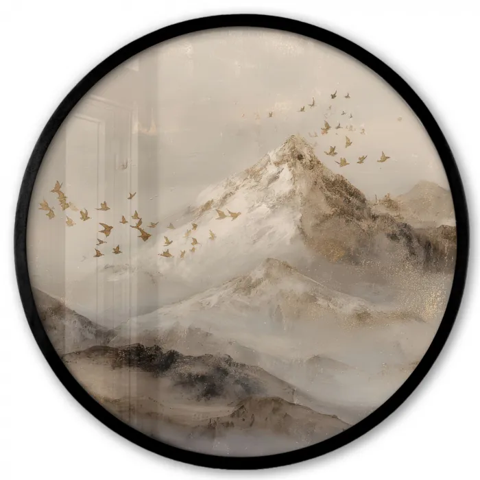 Berglandschap - Mist  - Penseelstreken Fotolijst rond zonder passe partout klein -3d