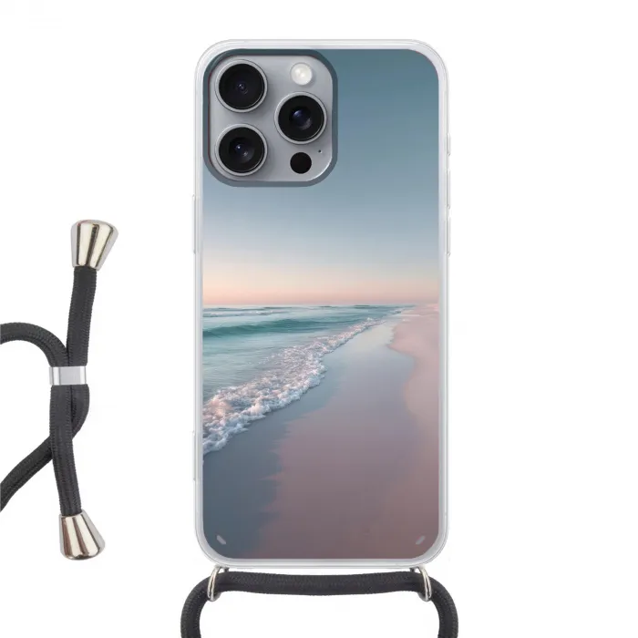 Kustlijn - Pastel - water Hoesje iPhone 16 Pro Max met koord klein -3d