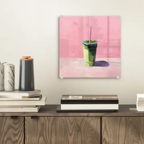 Beker - Rietje - Minimalistisch - Groen plexiglas 5mm klein -sfeer1