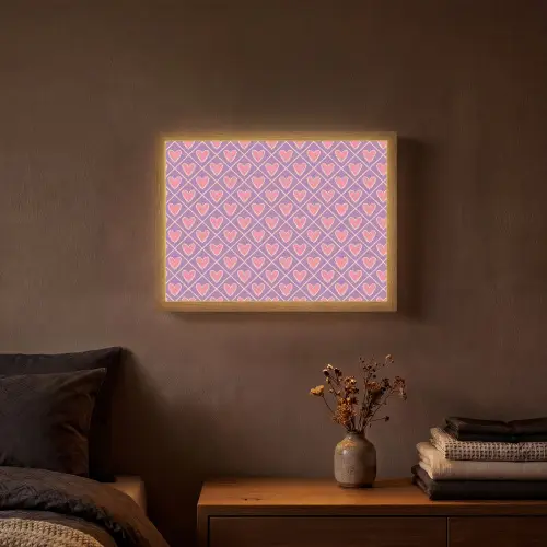 Ruit - Patroon - Paars - Hartjes Light Box met batterij (Wandlamp) middel 907 -sfeer4