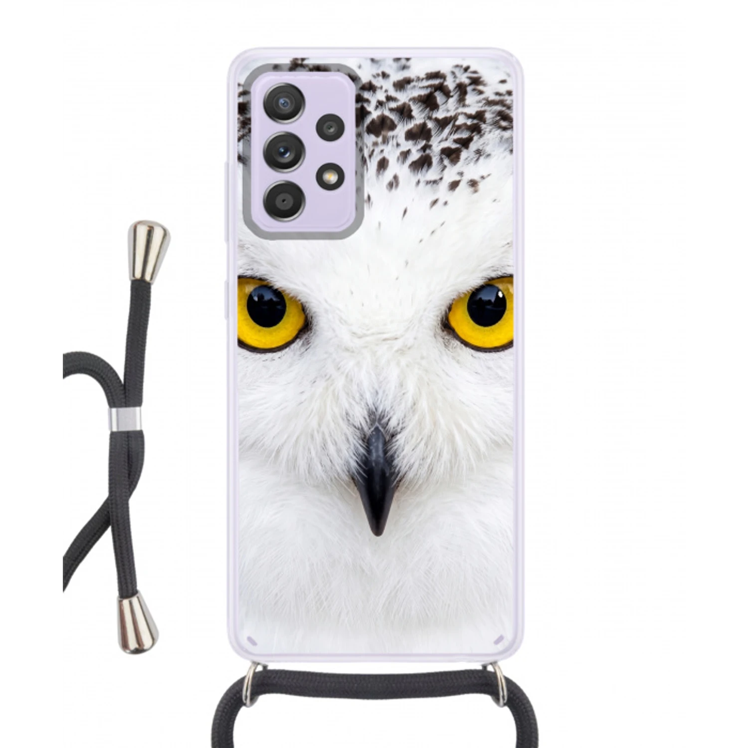 Sneeuwuil - Portret - Geel Hoesje Samsung Galaxy A52 5G met koord klein -3d