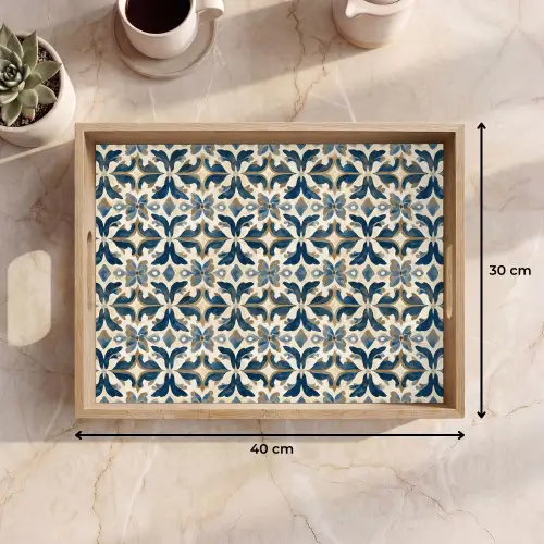 Tegel - Patroon - Blauw - Beige Dienblad Rechthoek middel 911 -USP_Formaat