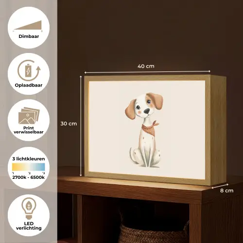 Hond - Pup - Beige Light Box met batterij (Wandlamp kind) middel -USP_websiteoverzichtNL