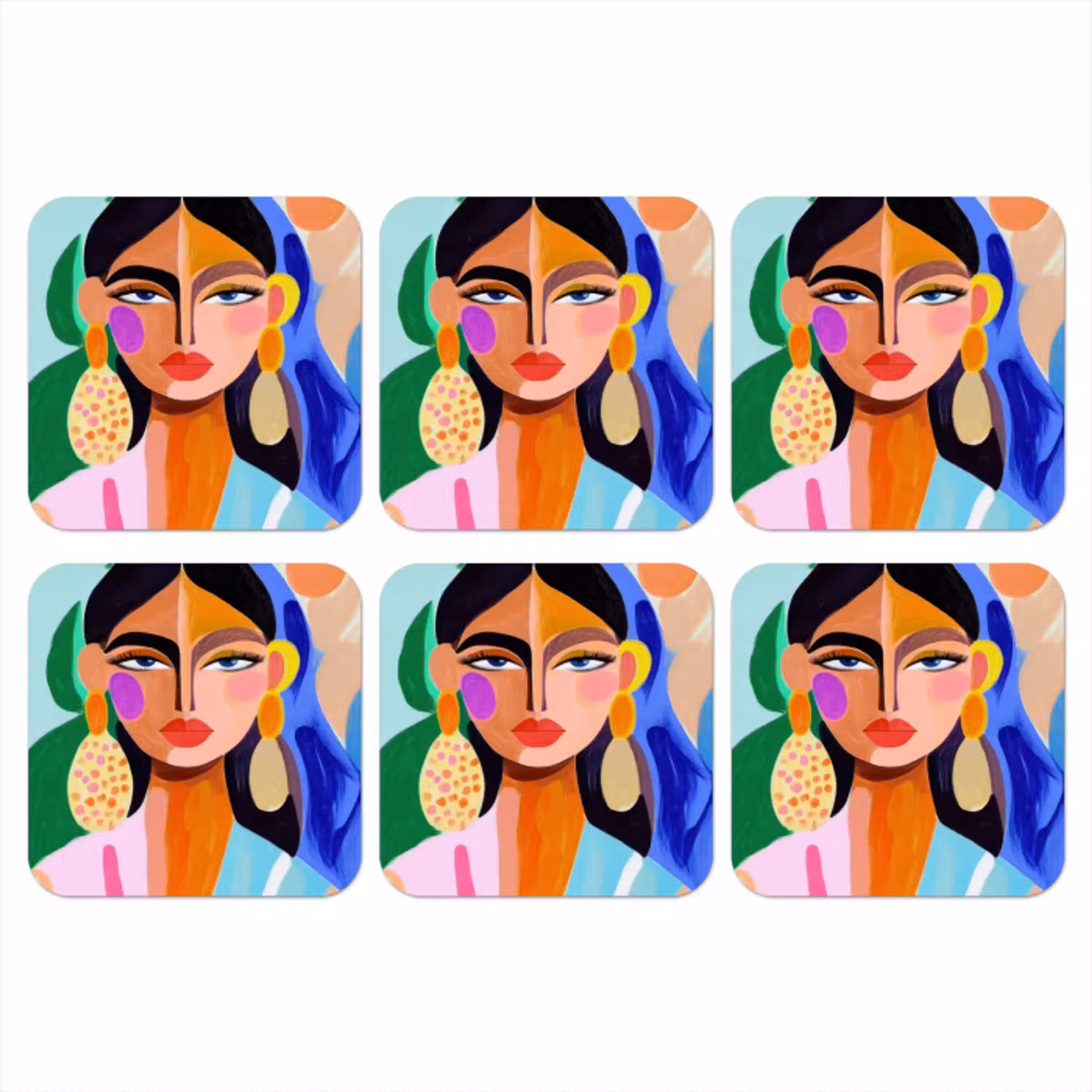 Portret - Vrouw - Modern onderzetter kurk middel -3d