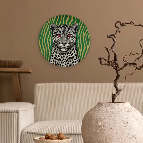 Panter - Zebrapatroon - Groen Wandcirkel kunststof plaat 5mm dik klein -sfeer1