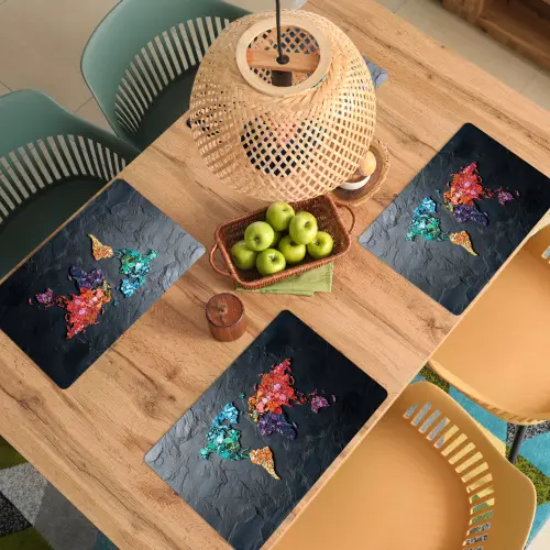 Wereldkaart - Edelstenen - Regenboog - Ruw Placemat vinyl groot -zzsfeer5_Kitchenyeah-website