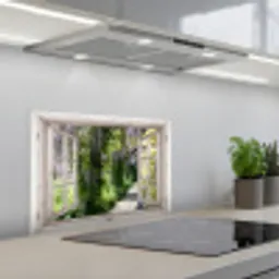 Uitzicht op de Wisteriatuin keuken achterwand spatscherm klein -3d_schuin