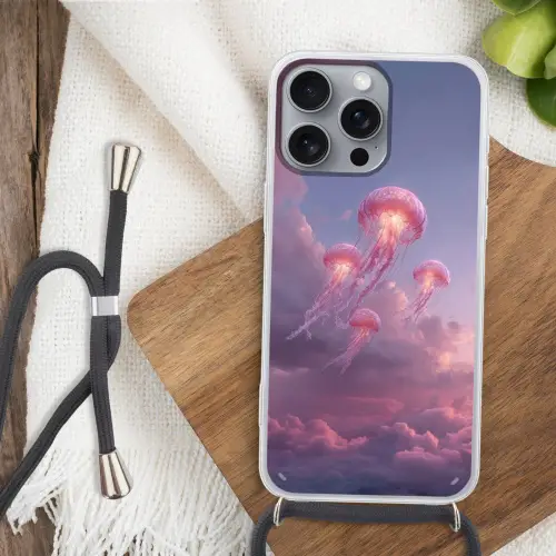 Kwallen - Roze - Wolken Hoesje iPhone 16 Pro Max met koord klein -sfeer4