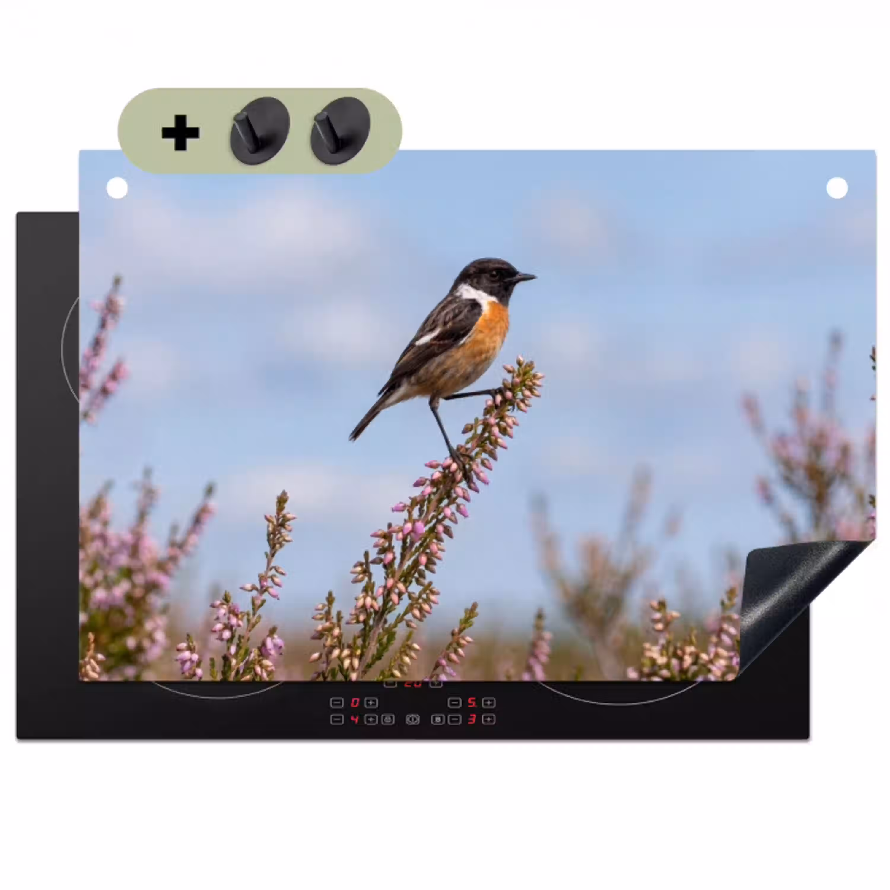 Roodborsttapuit - Heide - Paars - Natuur - Sfeervol Inductie beschemer met haakjes klein -3d