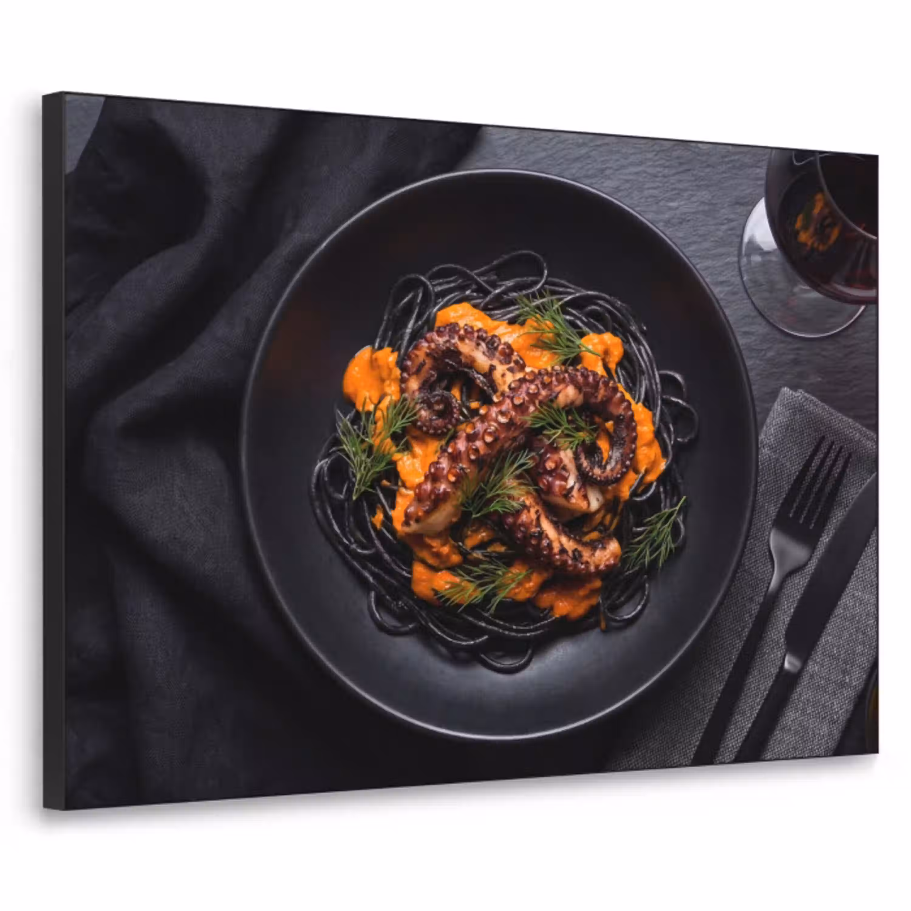 Eten - Octopus - Modern Textielframe zwart klein -3d