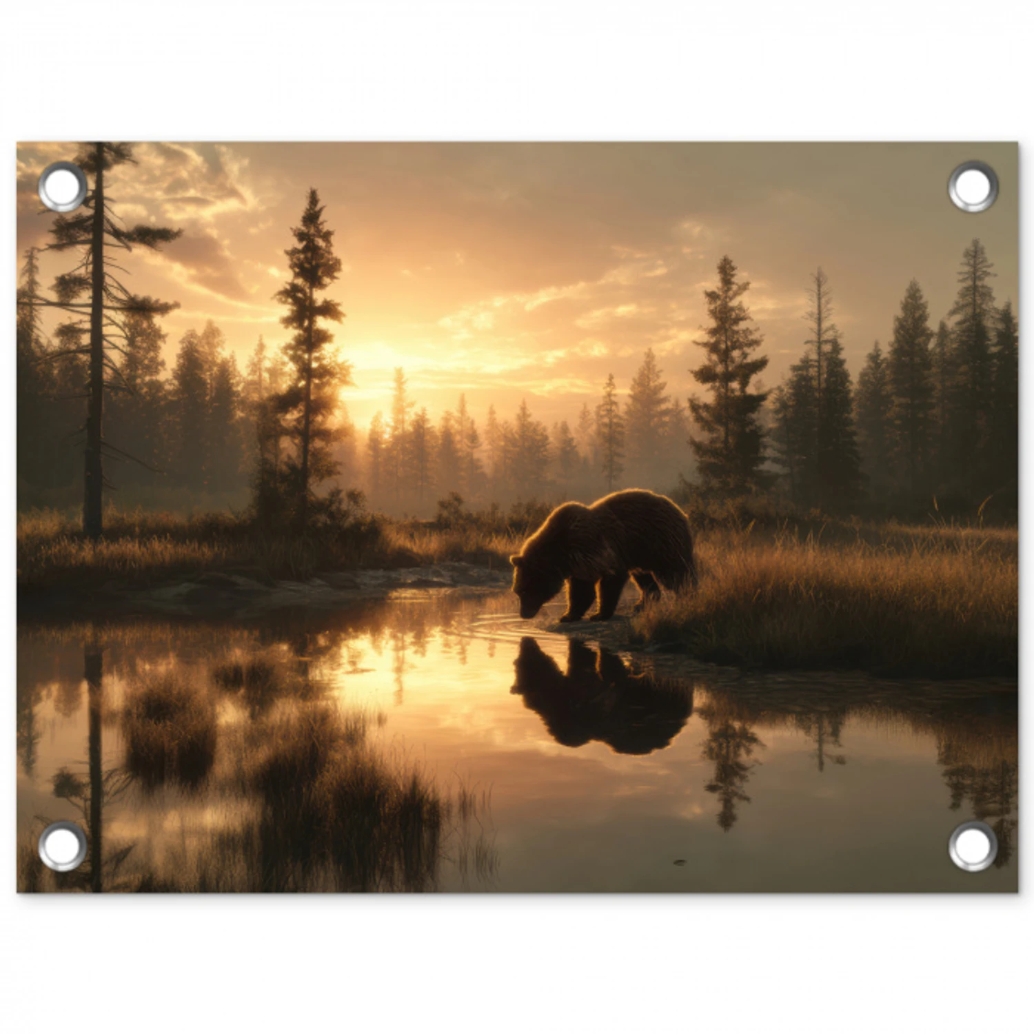 Beer - water - Bos - Ochtendlicht tuinposter los doek klein -3d