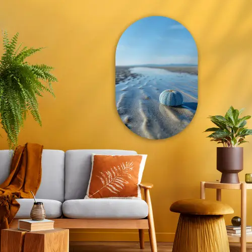 Strand - Schild - Water - Blauw Wandcirkel Ovaal Glas middel -sfeer4