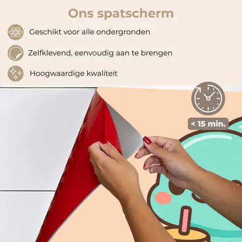 Dino - Boba - kawaii - Oranje keuken achterwand spatscherm klein -spatscherm_NL