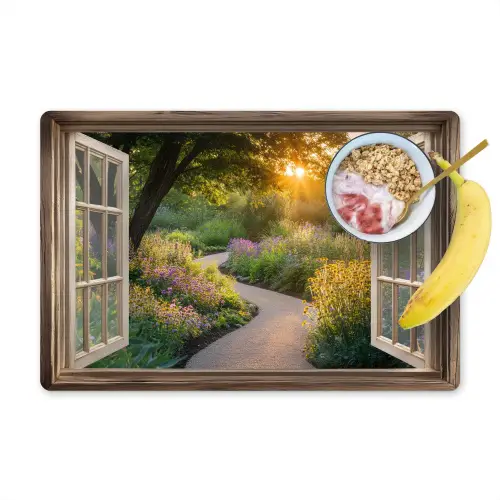 Doorkijk - Bloemen - Natuur - Zon - Pad Placemat vinyl groot -zzzproduct_Kitchenyeah-website
