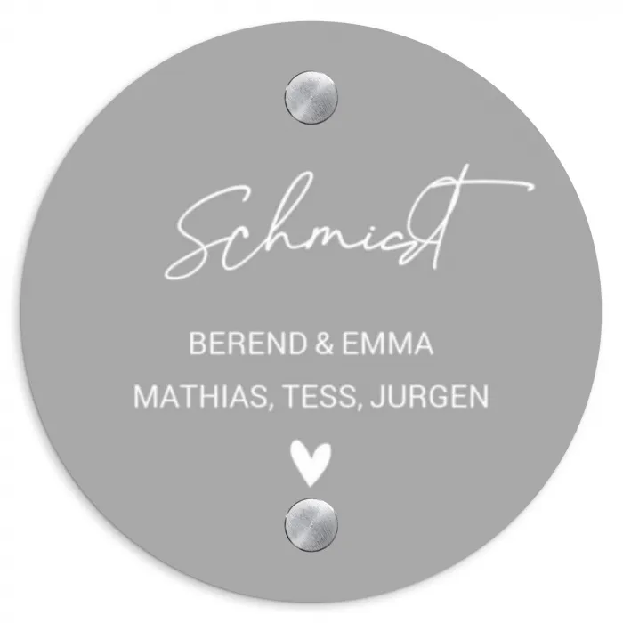 Effen lichtgrijs - Sierlijk Naambord Rond klein -3d