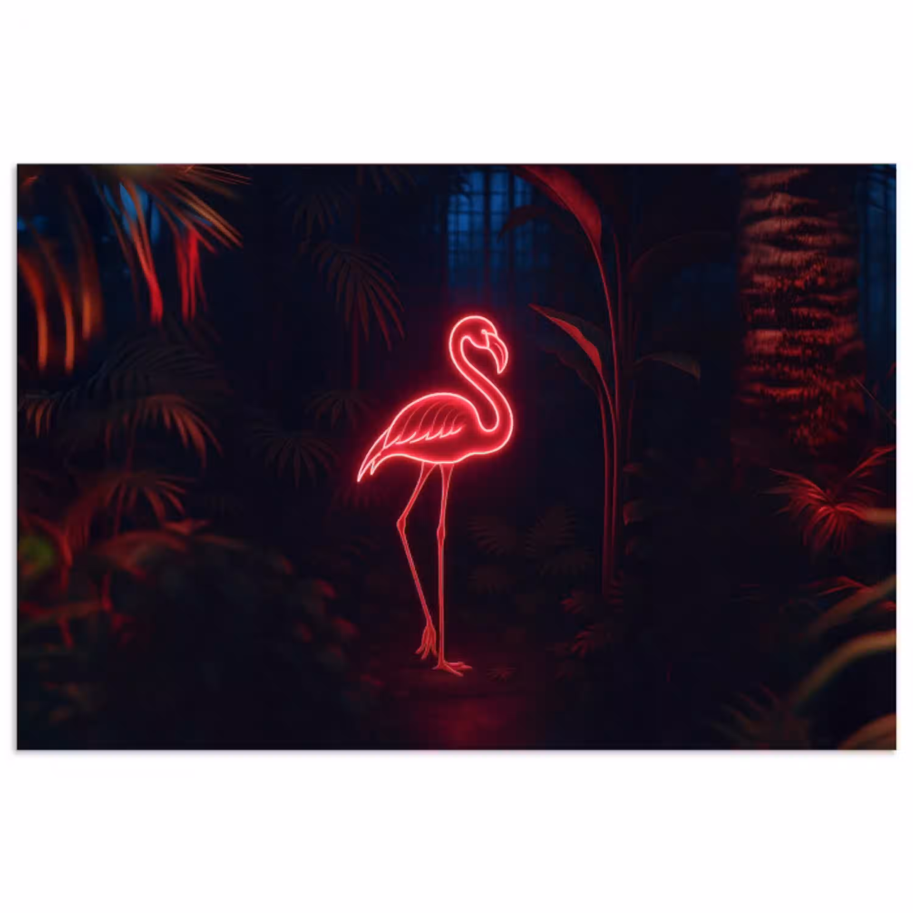 Flamingo - Roze - Neon - Licht poster papier klein -3d
