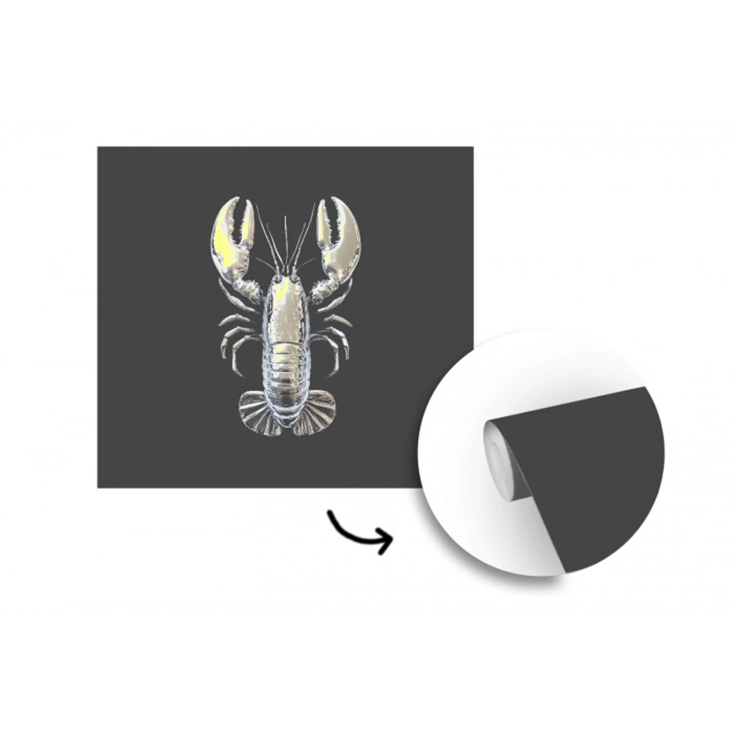 Kreeft - Zilver - Metallic - Luxe fotobehang vinyl groot -3d