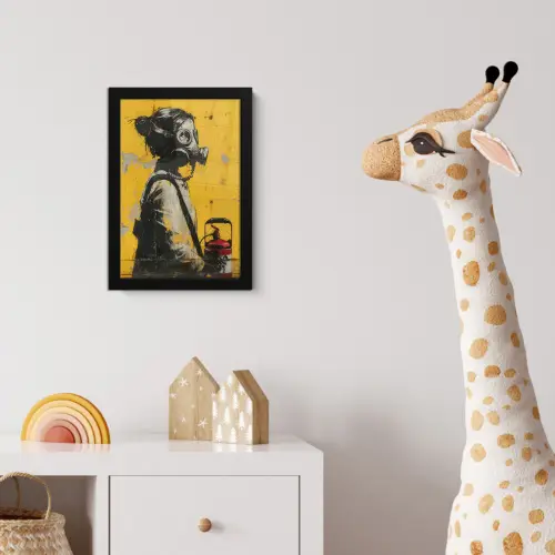 Vintage - Street art - Meisje - Masker - Geel - Banksy fotolijst zwart zonder passe partout klein -usfeer4_kinderkamer