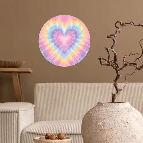 Hartvorm - Pastelkleuren - Tie Dye Wandcirkel behangsticker klein -sfeer1
