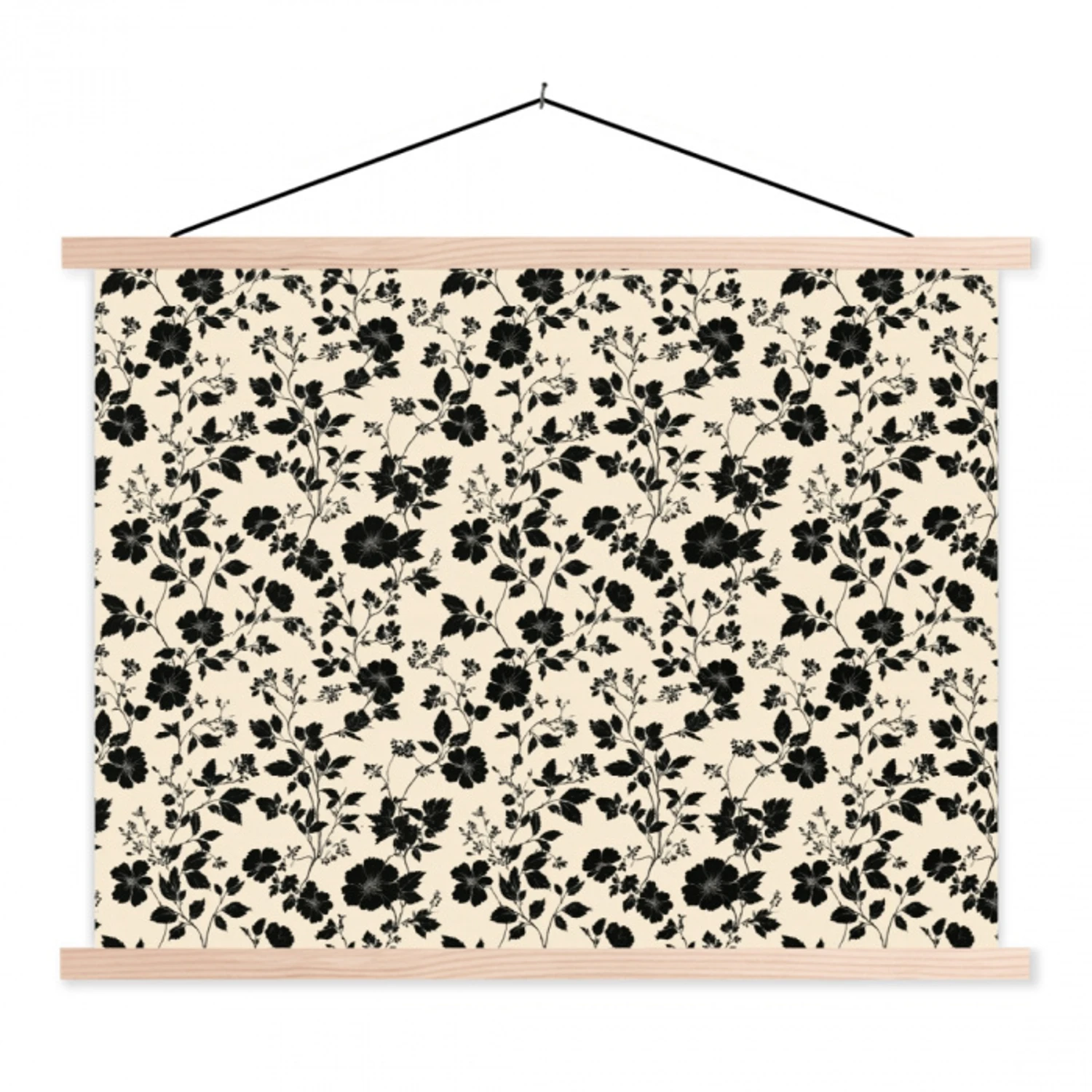 Bloemen - Dessin - Zwart textielposter latten blank klein 122 -3d