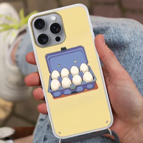 Eieren - Doos - Minimalistisch - Blauw Hoesje iPhone 16 Pro Max met koord klein -sfeer3