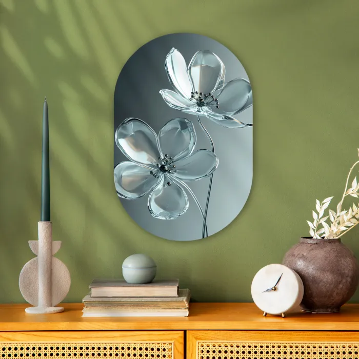 Kristal - Bloemen - Grijs Wandcirkel Ovaal Forex klein -sfeer2
