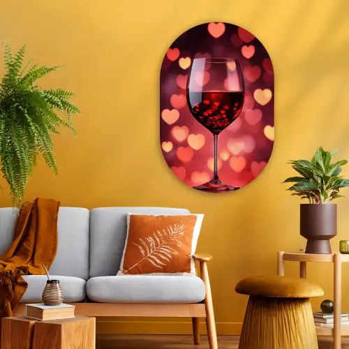 Rood - Wijn - Hartjes Wandcirkel Ovaal Glas middel -sfeer4