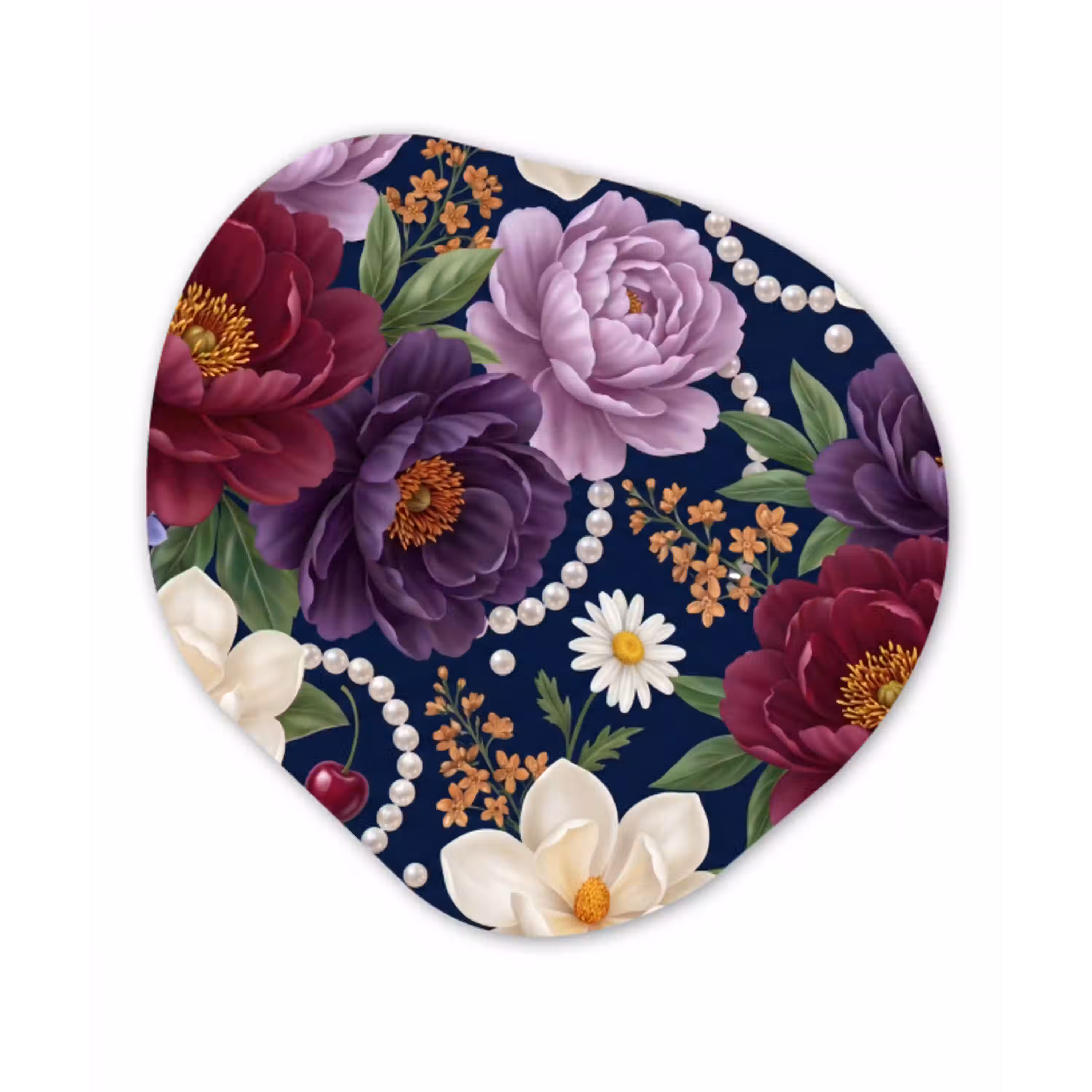 Bloemen - Parels - Decoratie - Modern - Blauw Wandcirkel Organisch Aluminium middel -3d