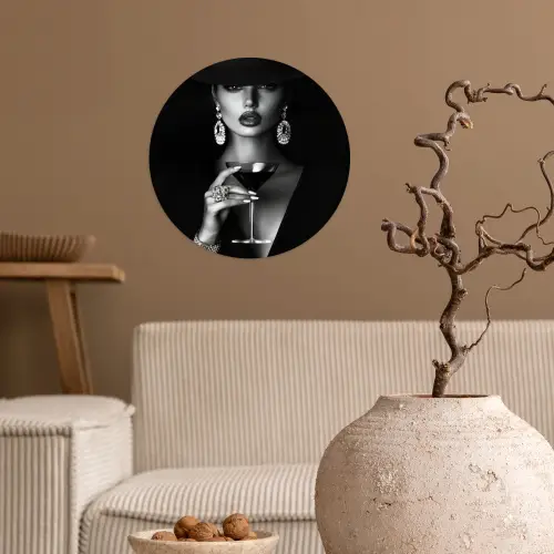 Vrouw - Cocktail - Chic Wandcirkel behangsticker klein -sfeer1