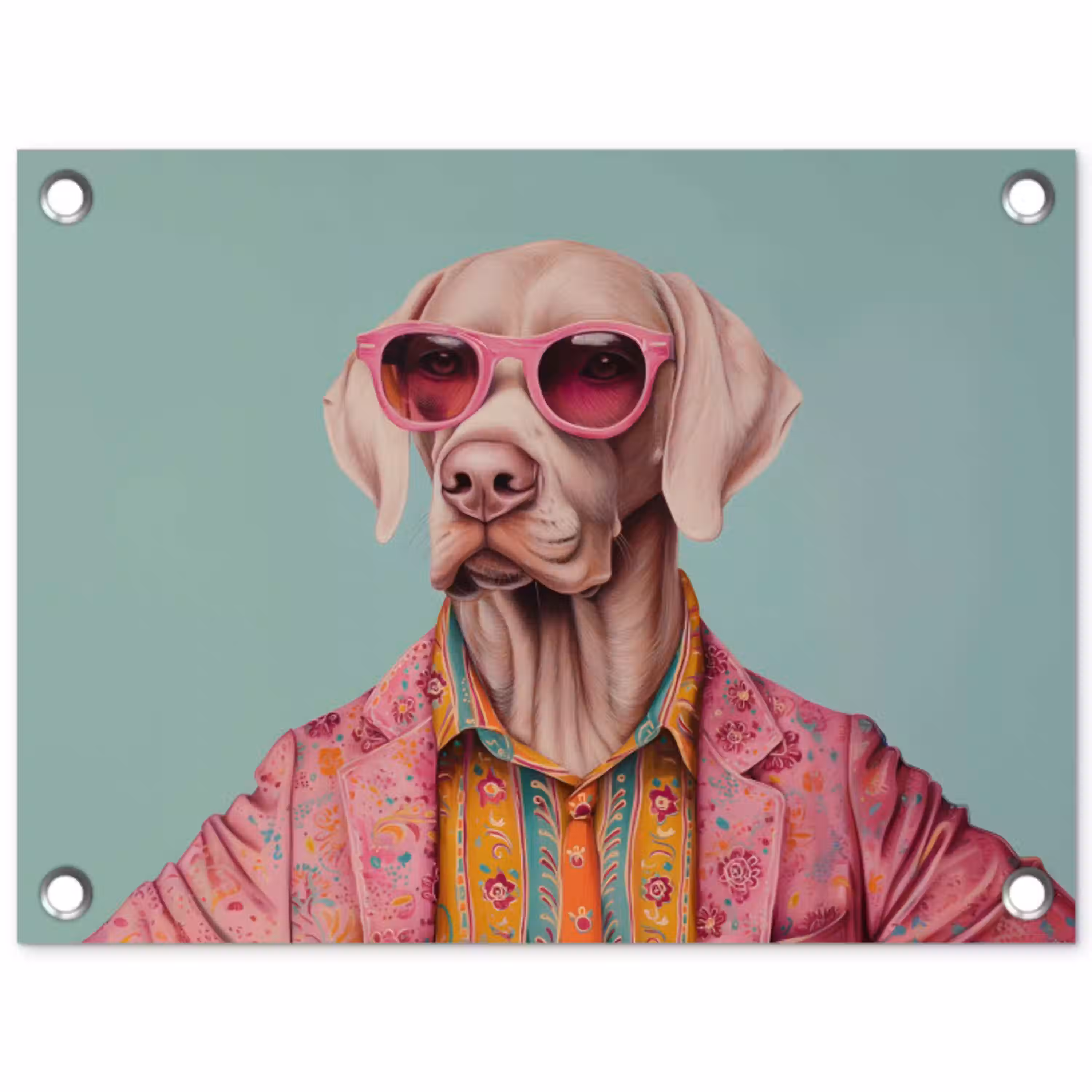 Hond - Overhemd - Bloemen - Bril tuinposter los doek klein -3d