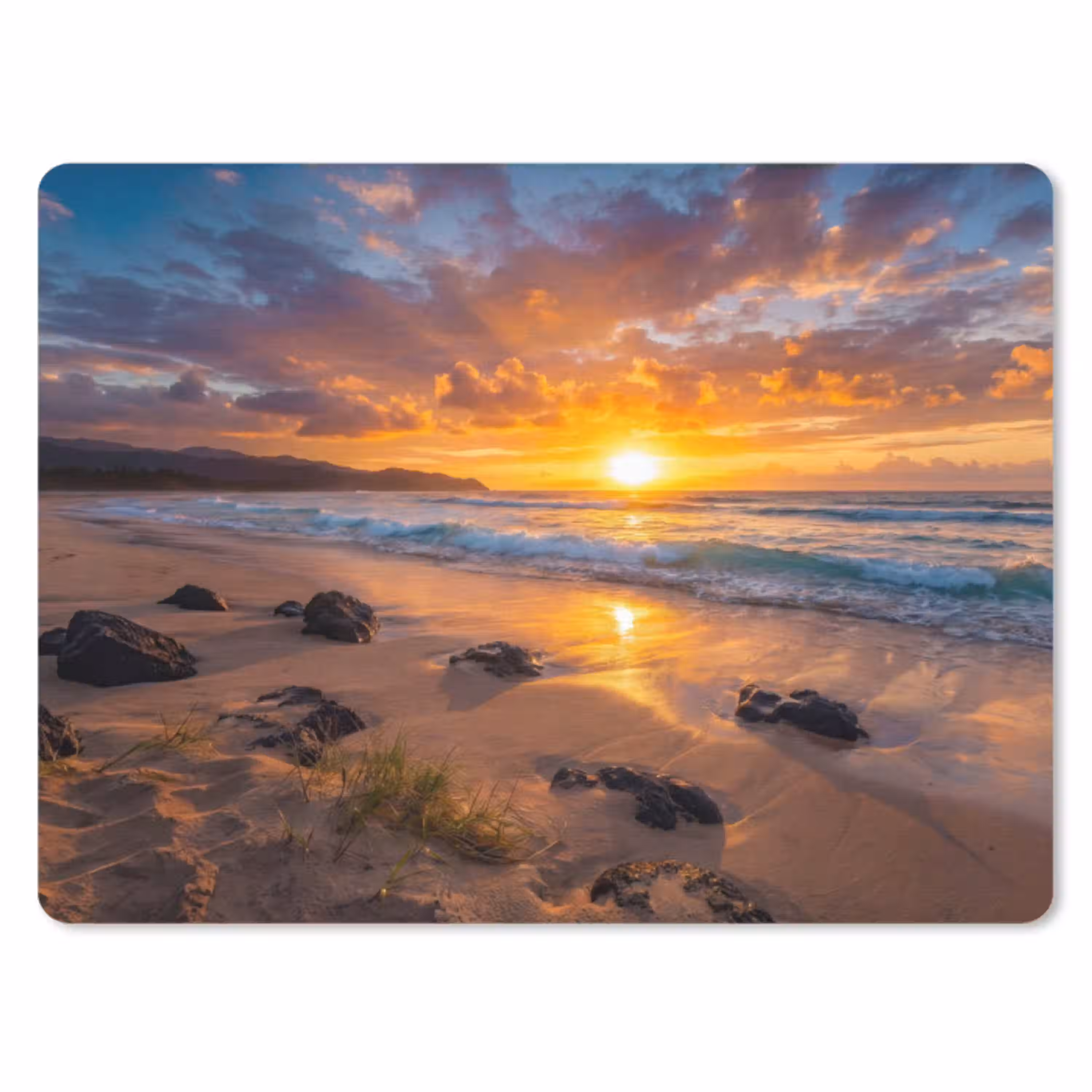 Strand - Zonsondergang - Golven - Natuur - Oranje muismat rubber klein -3d
