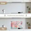 Eikenbladeren - Takken - Roze keuken achterwand spatscherm klein -voor_na_NL