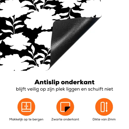 Silhouet - Bloemen - Wit - Zwart Inductie beschermer vinyl 3mm klein 276 -zzzzzzz-td-onderkant