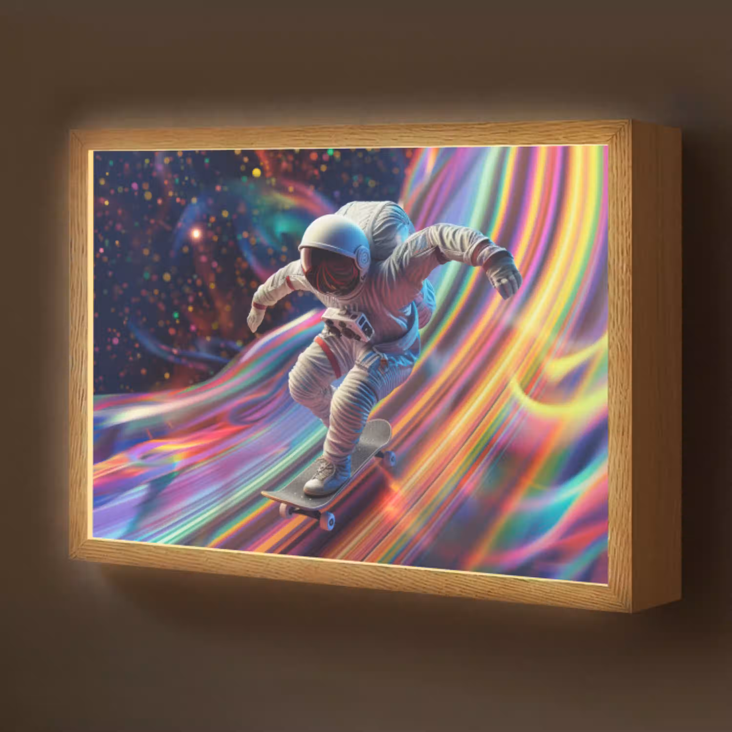 Astronaut - Ruimte - Skateboard - Kleurrijk Light Box met batterij (Wandlamp kind) middel -z3d_website