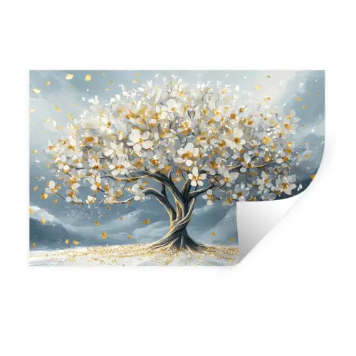 Boom - Winter - Levensboom - Modern - Goud Muursticker klein -3d