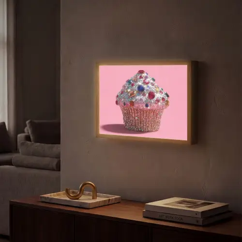 Cupcake - Kleurrijk - Edelstenen Light Box met batterij (Wandlamp) middel -sfeer1