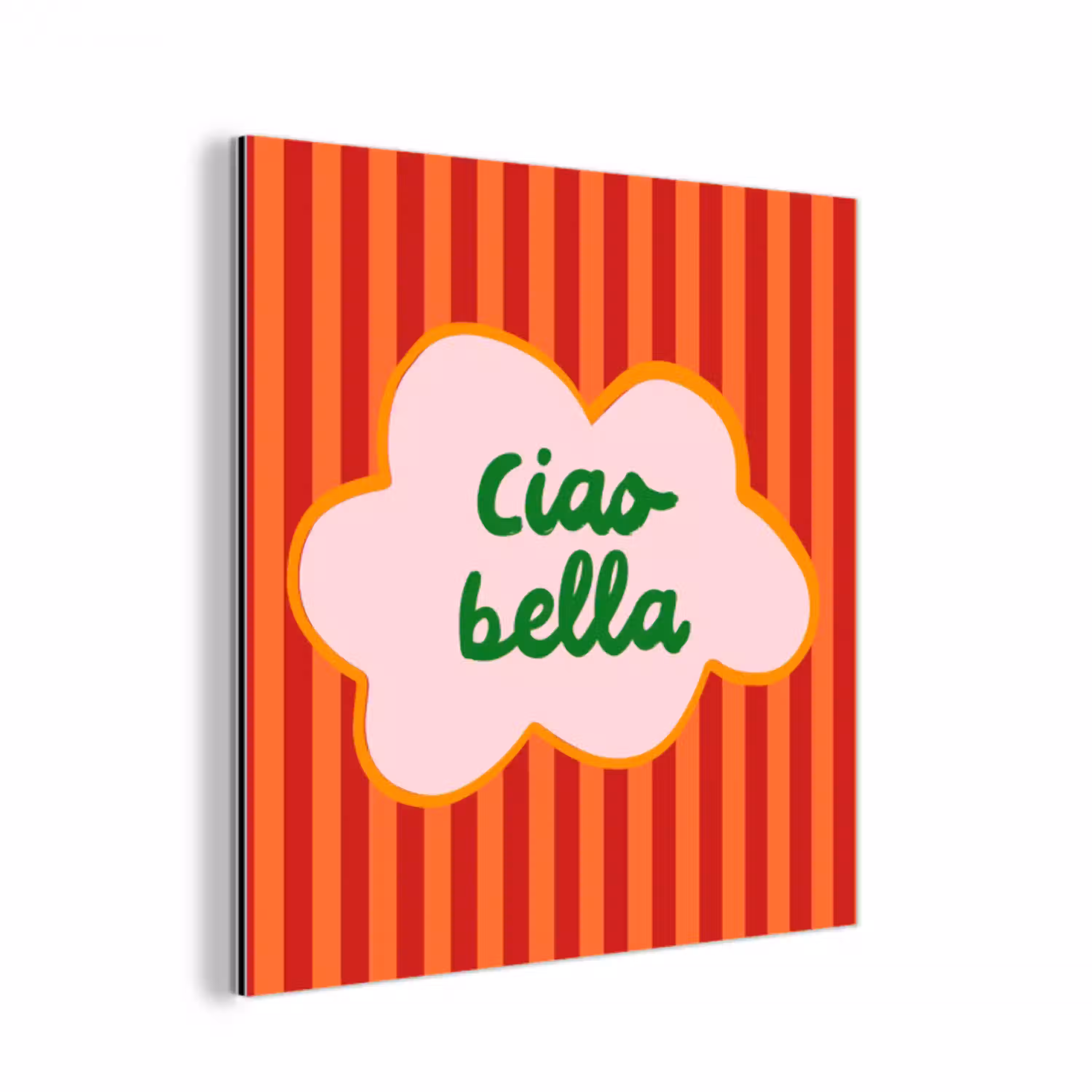Ciao bella - Tekstwolk - Strepen - Oranje aluminium wit klein -3d