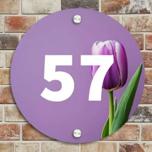 Paarse tulp - Traditioneel Naambord Rond klein -sfeer2