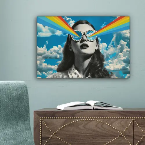 Vrouw - Bril - Regenboog - Wolken canvas 2cm klein -sfeer4