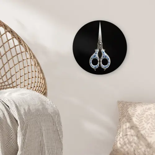 Schaar - Delfts blauw - Zwart Wandcirkel plexiglas klein -sfeer5