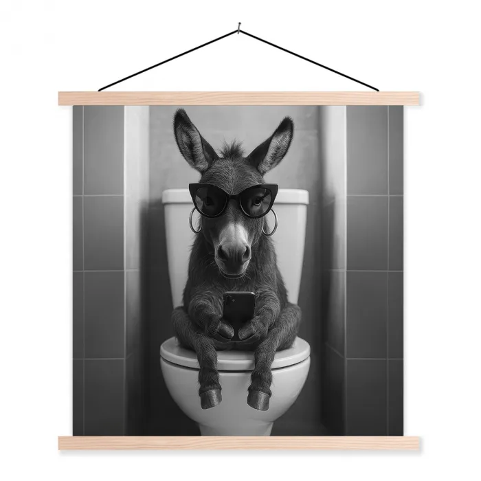 Ezel - Telefoon - Toilet - Zwart - Wit textielposter latten blank klein -3d