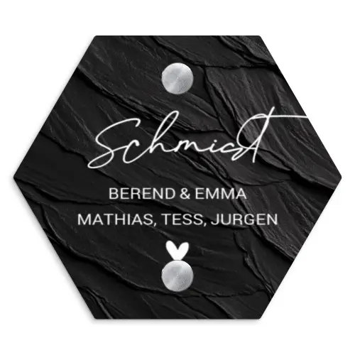 Leisteen - Sierlijk Naambord Hexagon klein -3d