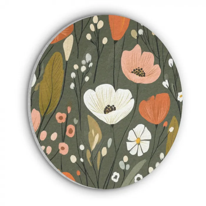Bloemen - Illustratie - Groen Akoestische PET Vilt - Rond klein -3d