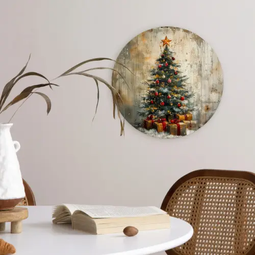 Kerstboom - Vintage - Kerst - Cadeau Wandcirkel kunststof plaat 5mm dik klein -sfeer4